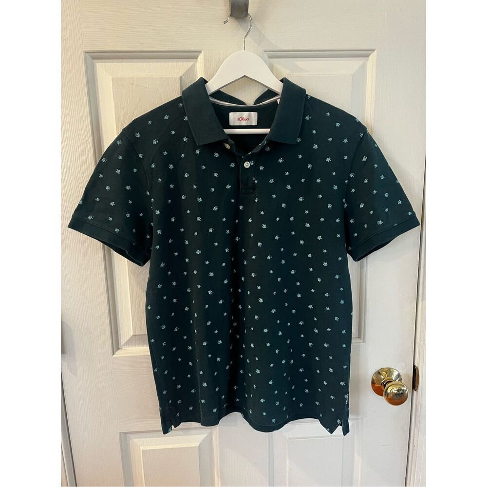 s. Oliver Teal Green Print Mens Polo Shirt sz L EUC